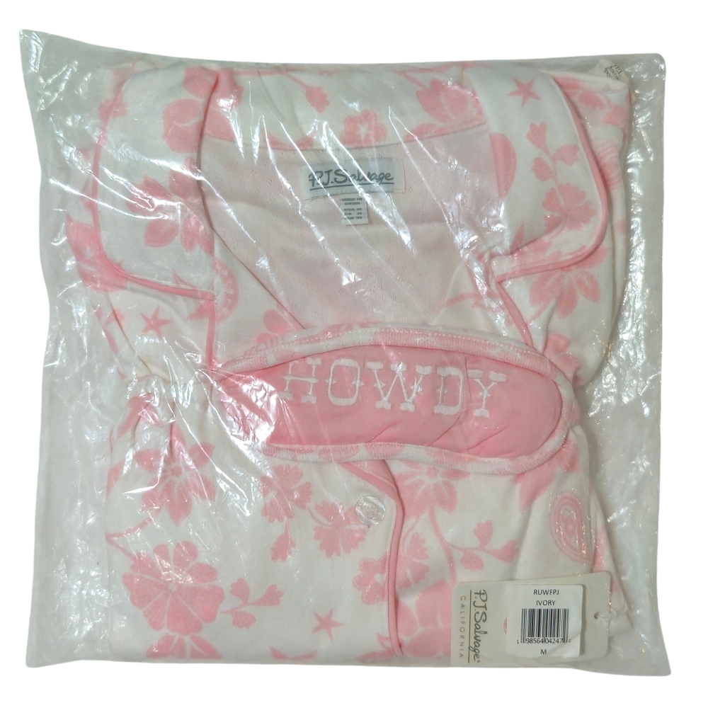 PJ Salvage Pajama Set Medium Wild Flower Western Top/Shorts/Eye Mask Ivory Pink